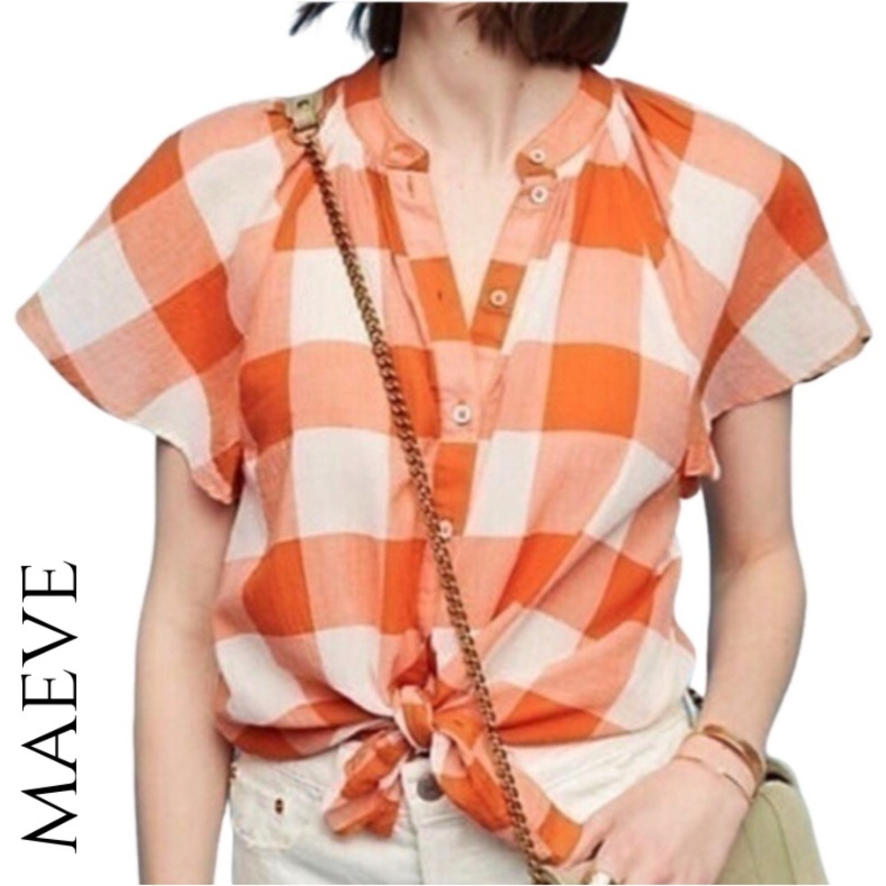 Maeve Orange Checkered Women's Top